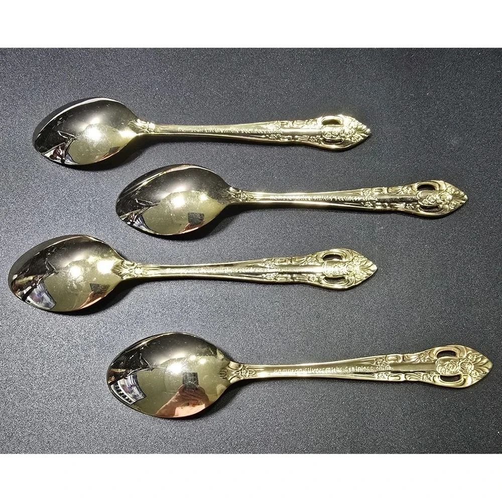 Vintage Hampton Silversmith Gold Plated Teaspoons Set Of 4 Versailles